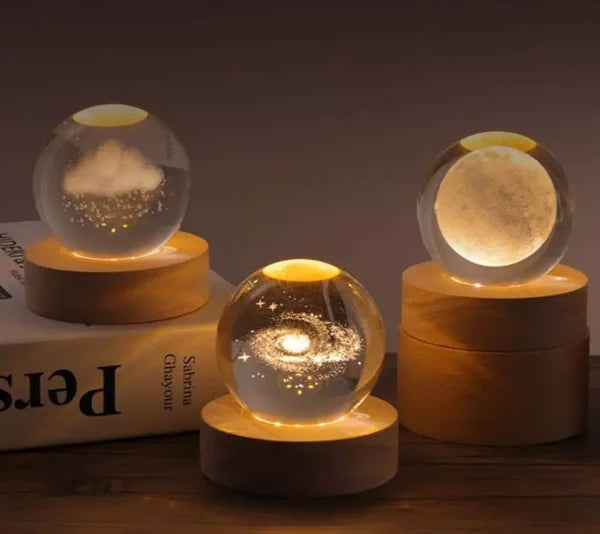 3d Crystal Ball Night Light With Wooden Base,