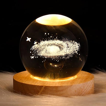 3d Crystal Ball Night Light With Wooden Base,