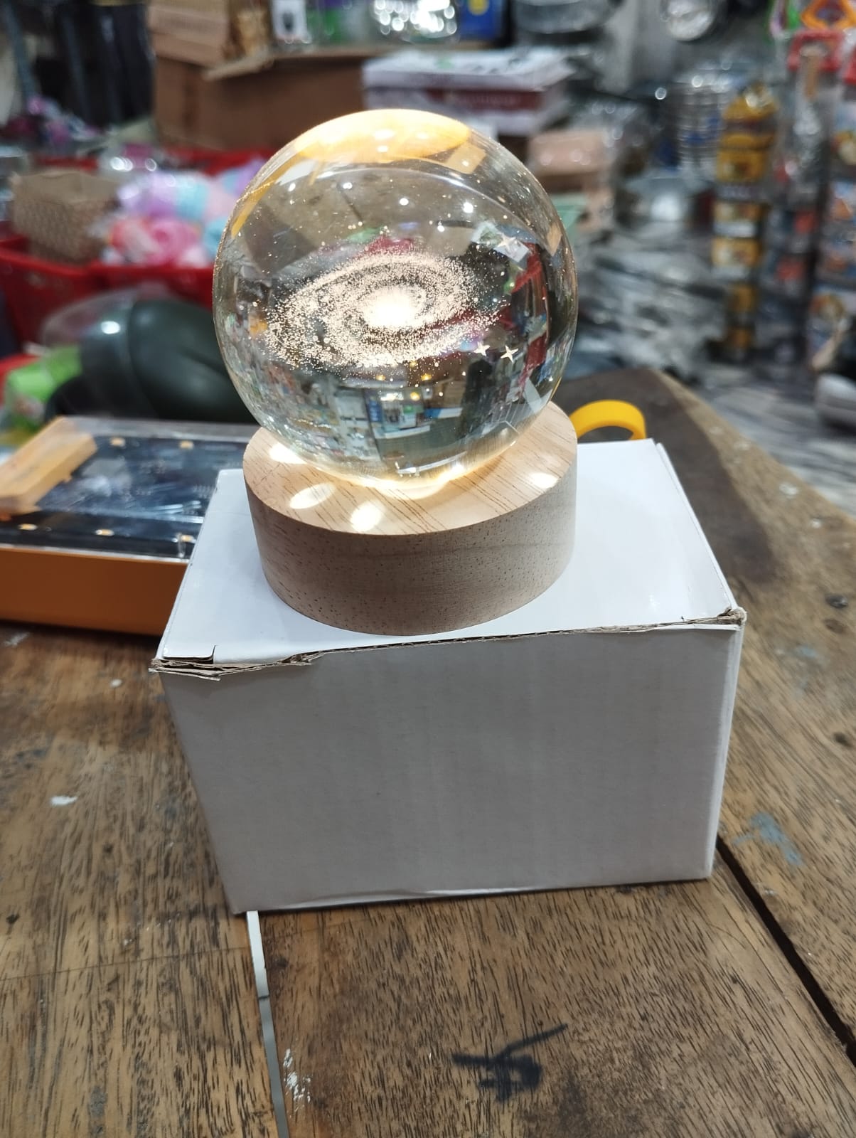 3d Crystal Ball Night Light With Wooden Base,