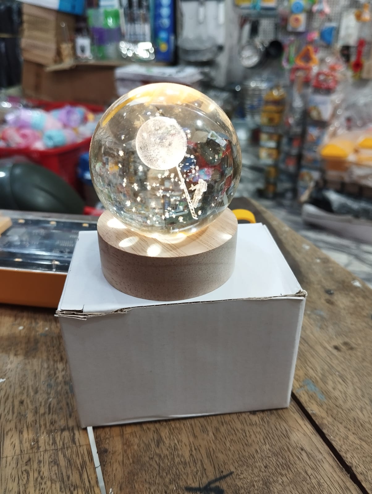 3d Crystal Ball Night Light With Wooden Base,