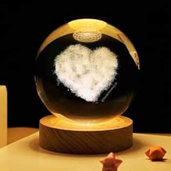 3d Crystal Ball Night Light With Wooden Base,