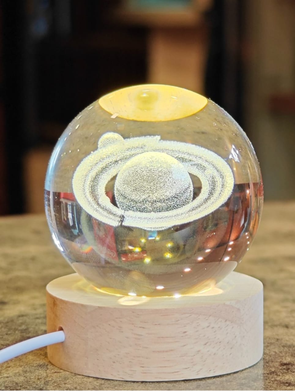 3d Crystal Ball Night Light With Wooden Base,