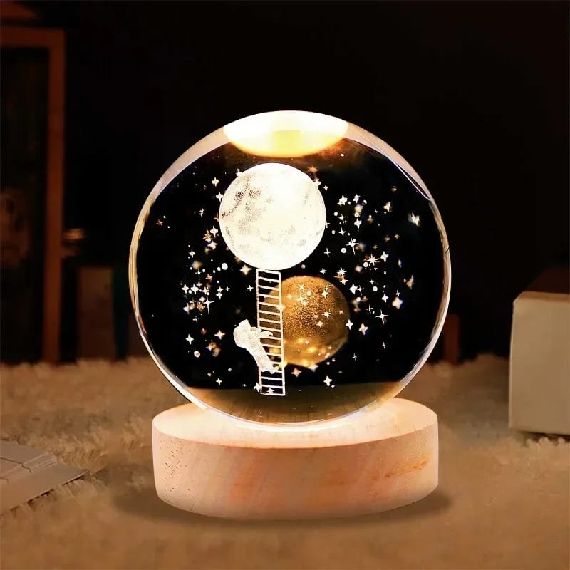 3d Crystal Ball Night Light With Wooden Base,