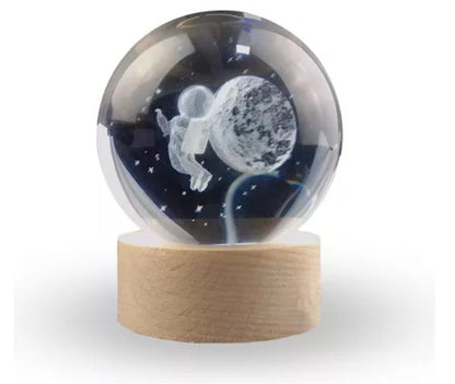 3d Crystal Ball Night Light With Wooden Base,